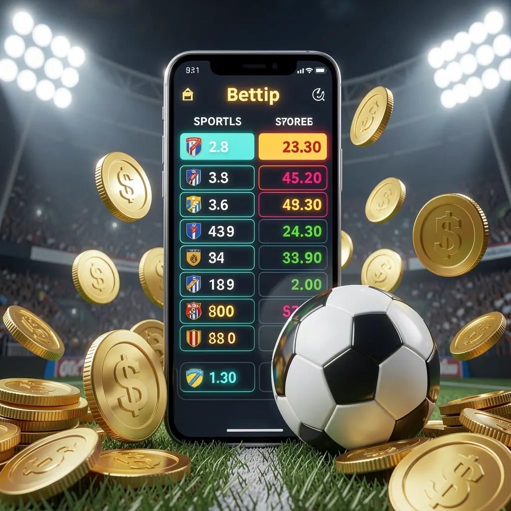 AC69 modern football betting visual featuring a smartphone displaying glowing sports odds interface, surrounded by a soccer ball, golden coins, and stadium lights in a premium 3D illustration AC69 modern football betting visual featuring a smartphone displaying glowing sports odds interface, surrounded by a soccer ball, golden coins, and stadium lights in a premium 3D illustration